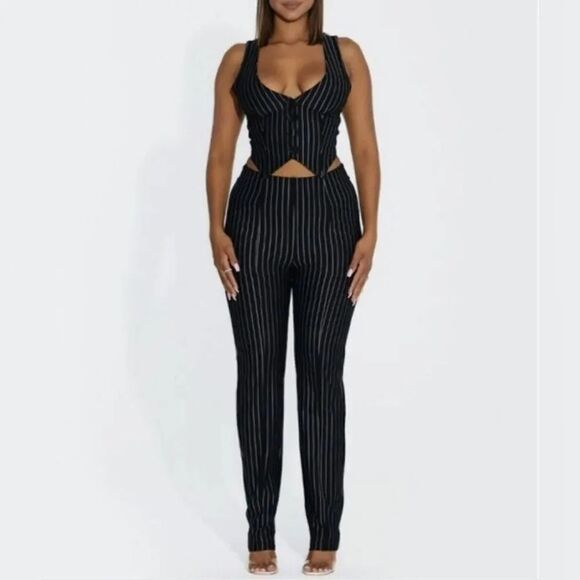Naked Wardrobe The Pinstripe Cigarette Pants in Black - Picture 5 of 13